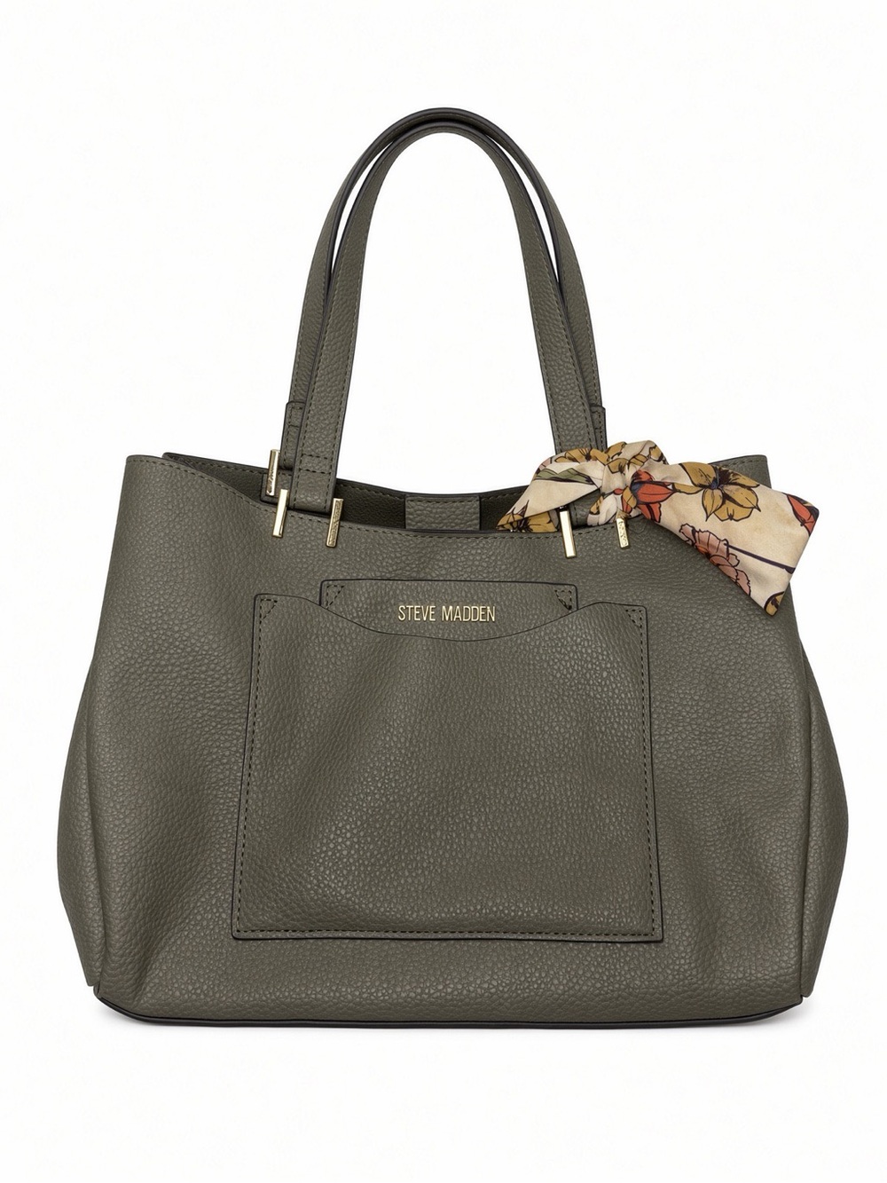 Steve Madden Olive Pebbled Tote Wristlet Floral Scarf OS